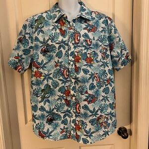 Marvel Men's Blue Multi Heroes Print & Floral Shirt-New without tag- XL- Fun